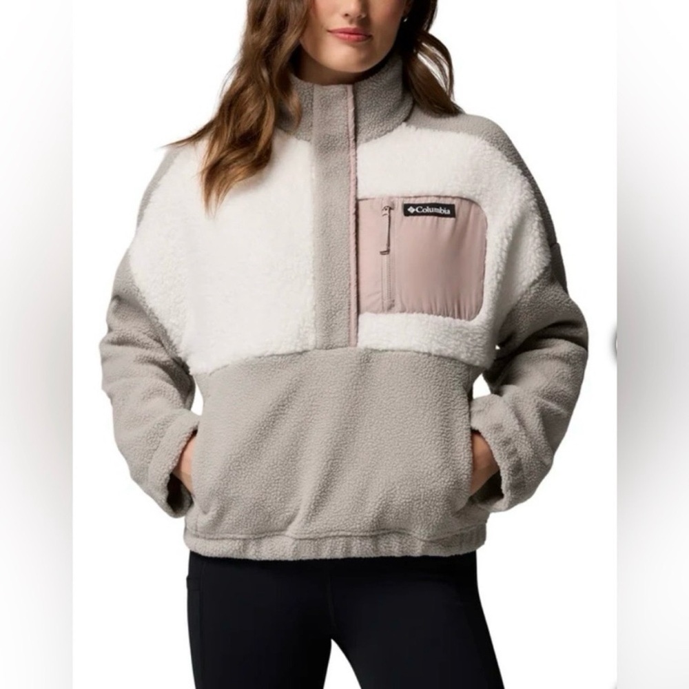Columbia Lodge Sherpa Pullover Fleece Jacket Women’s XXL DOVE/SEA SALT/CLAY